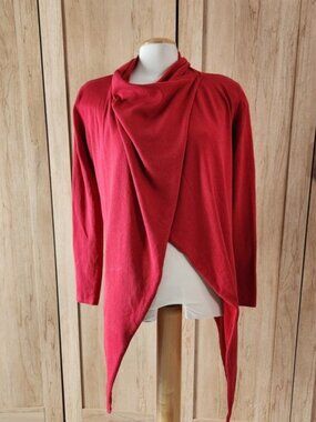 Cyrus Red Drape Front Cardigan Sweater Asymmetrical Hem Medium